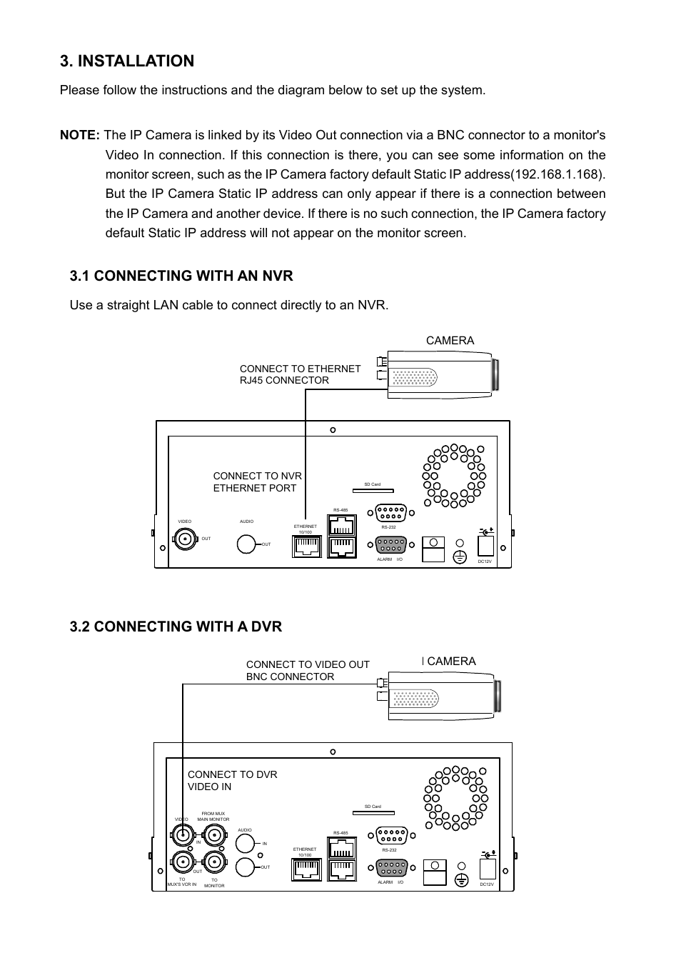 Installation, 1 connecting with an nvr, 2 connecting with a dvr | 12 3. installation, Lan camera | Approach Tech Appro IP Camera LC-7314 User Manual | Page 14 / 106