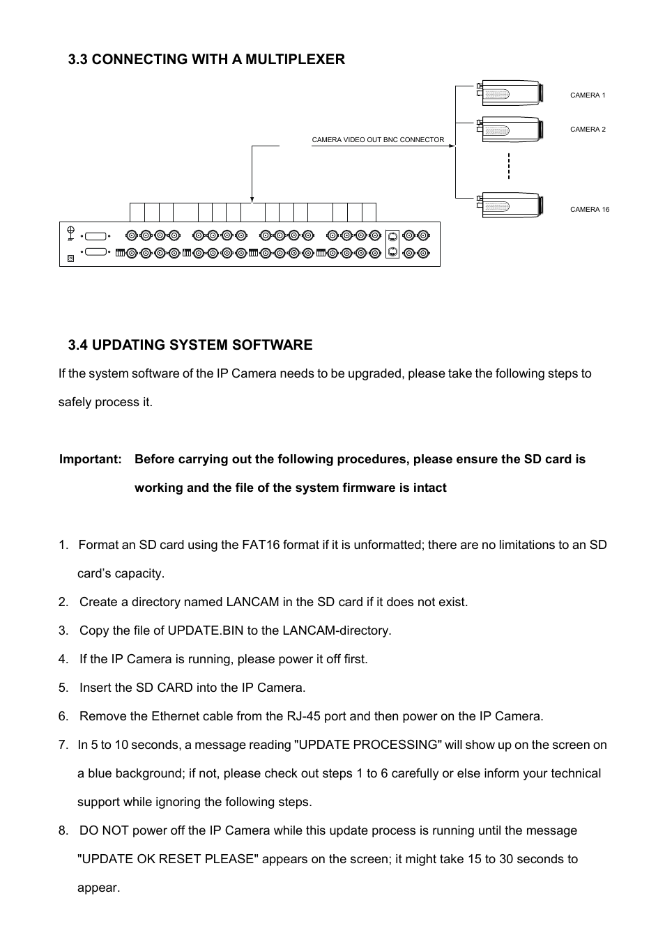 3 connecting with a multiplexer, 4 updating system software | Approach Tech Appro IP Camera LC-7314 User Manual | Page 15 / 106