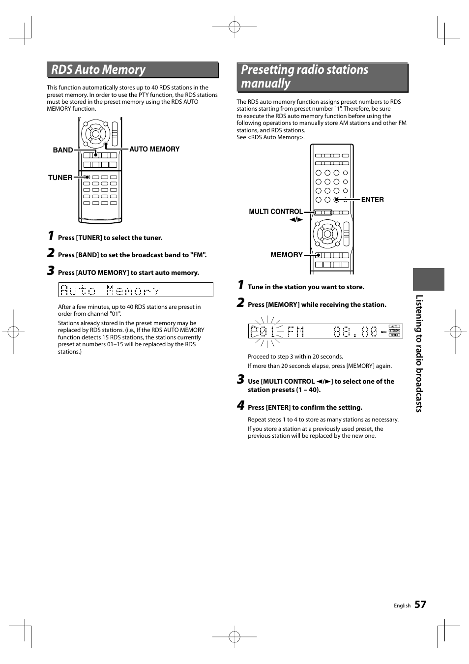 Presetting radio stations manually | Kenwood KRF-V8300D User Manual | Page 57 / 72