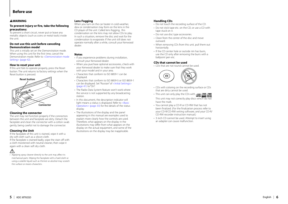 Before use | Kenwood KDC-BT92SD User Manual | Page 3 / 41