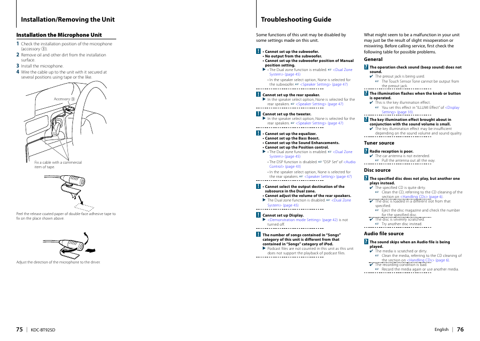 Troubleshooting guide | Kenwood KDC-BT92SD User Manual | Page 38 / 41