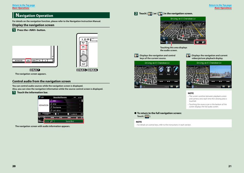 Navigation operation, Avigation operation | Kenwood DNX7210BT User Manual | Page 11 / 58