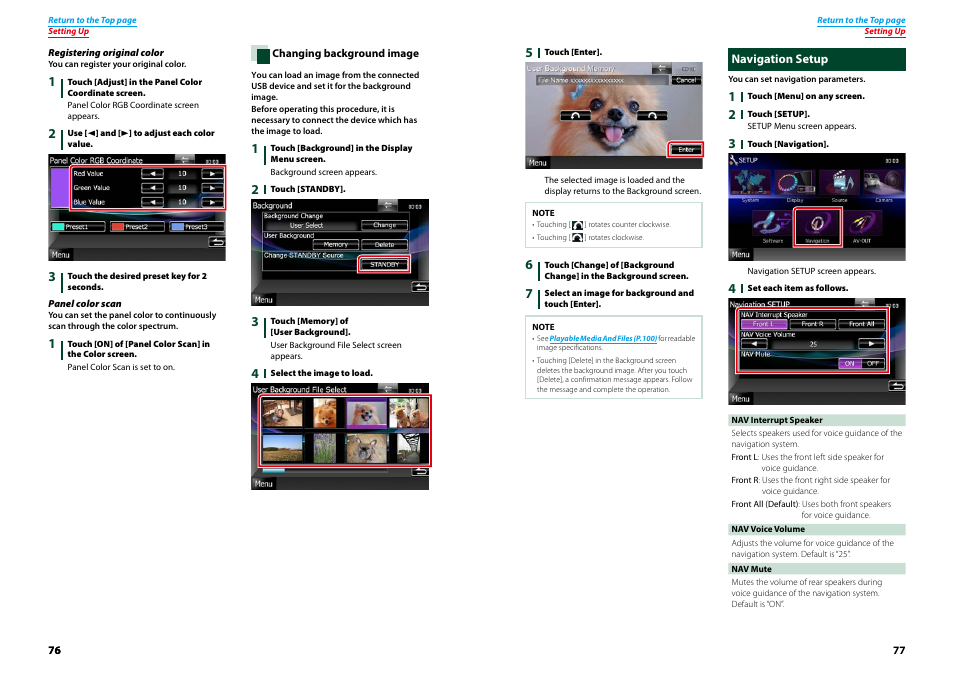 Navigation setup, Ound image, P.76) | Kenwood DNX7210BT User Manual | Page 39 / 58