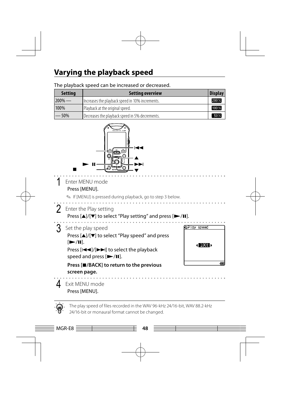 Varying the playback speed | Kenwood MGR-E8-B User Manual | Page 48 / 84