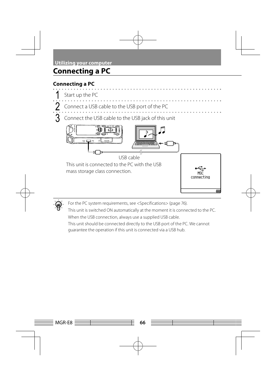 Connecting a pc | Kenwood MGR-E8-B User Manual | Page 66 / 84