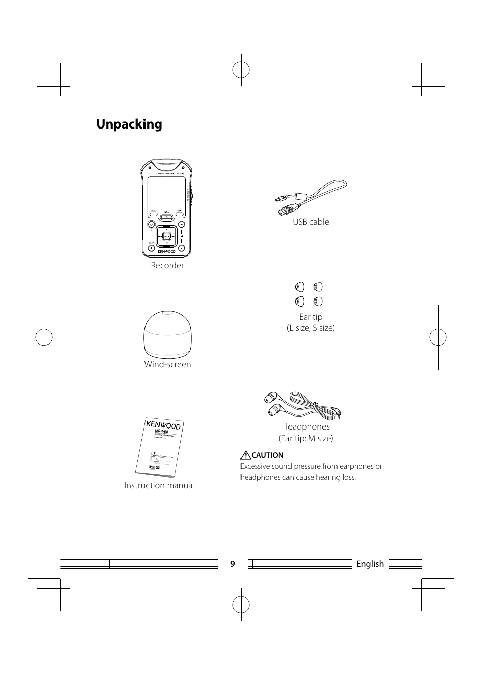 Unpacking, English 9 | Kenwood MGR-E8-B User Manual | Page 9 / 84