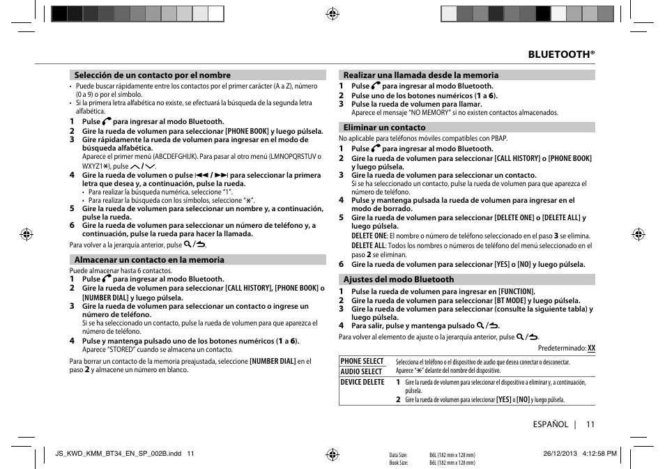 Bluetooth | Kenwood KMR-M308BTE User Manual | Page 11 / 19