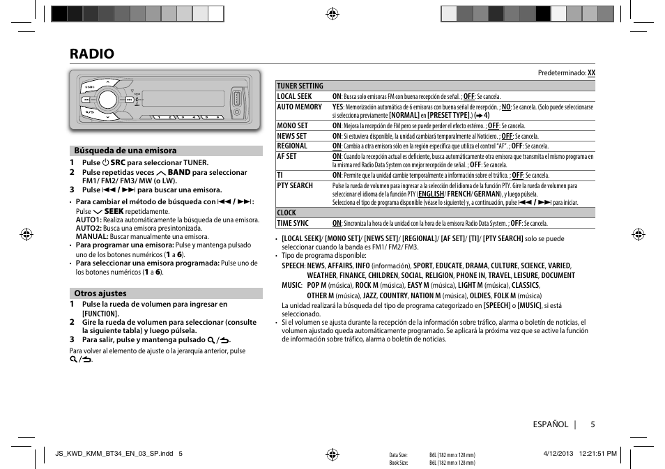 Radio | Kenwood KMR-M308BTE User Manual | Page 5 / 19