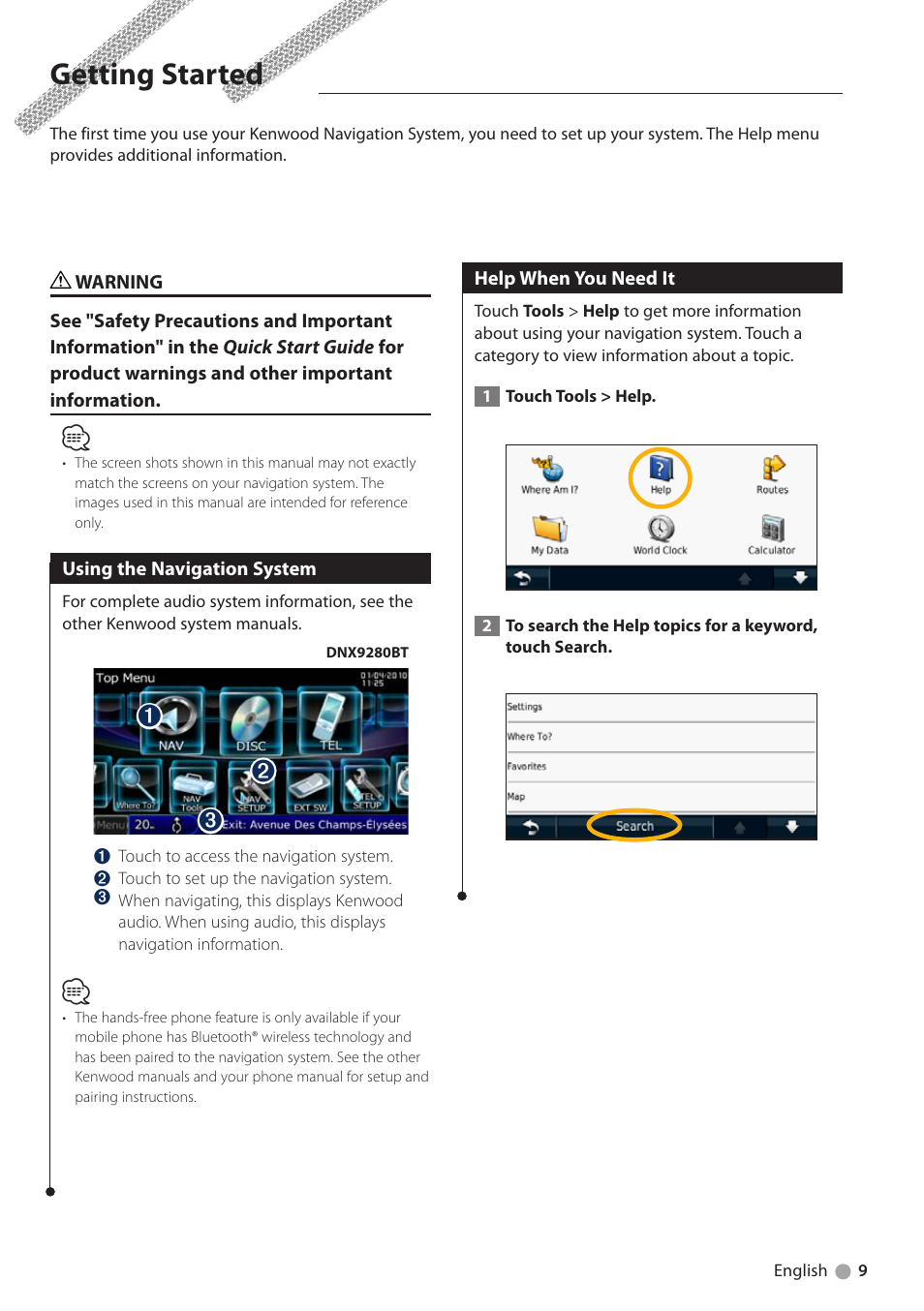 Getting started | Kenwood DNX4280BT User Manual | Page 9 / 32