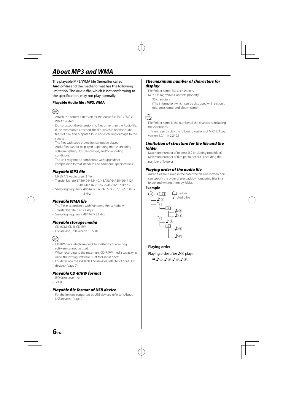 About mp3 and wma | Kenwood M-505USB-S User Manual | Page 6 / 24