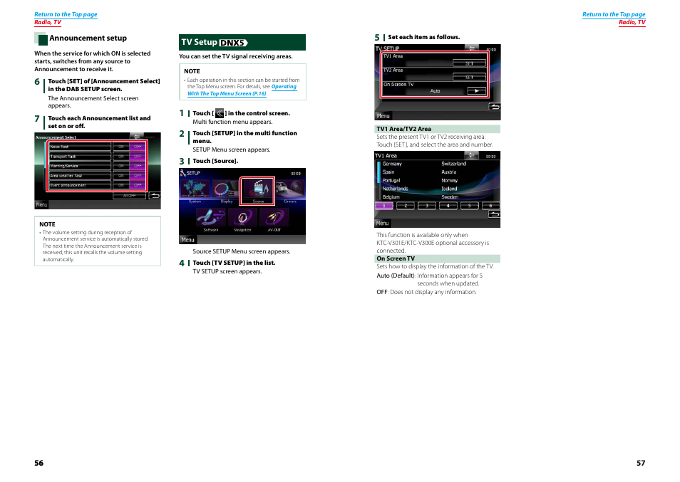 Tv setup | Kenwood DNX521VBT User Manual | Page 29 / 56
