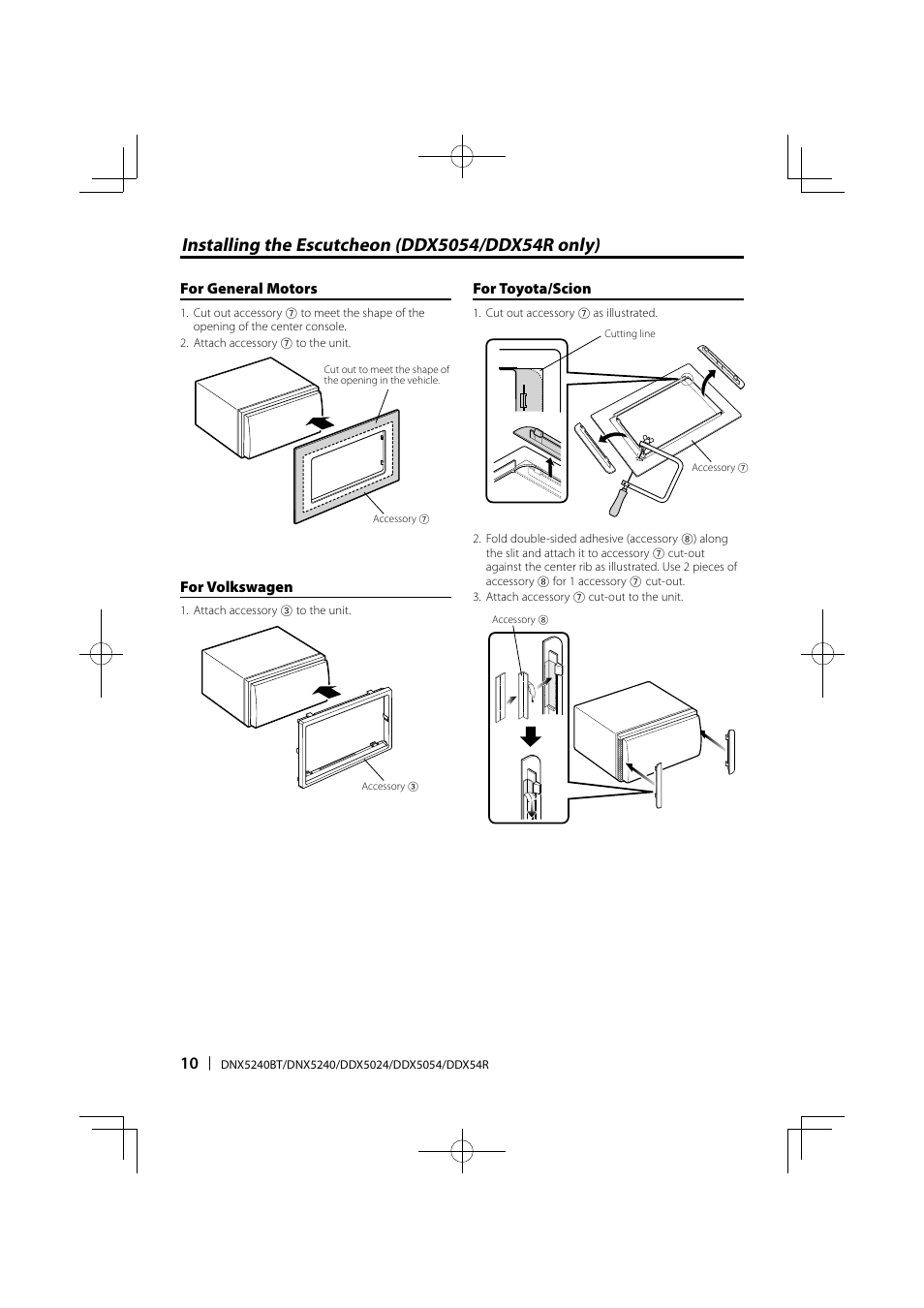 For toyota/scion, For general motors, For volkswagen | Kenwood DDX5024 User Manual | Page 10 / 12
