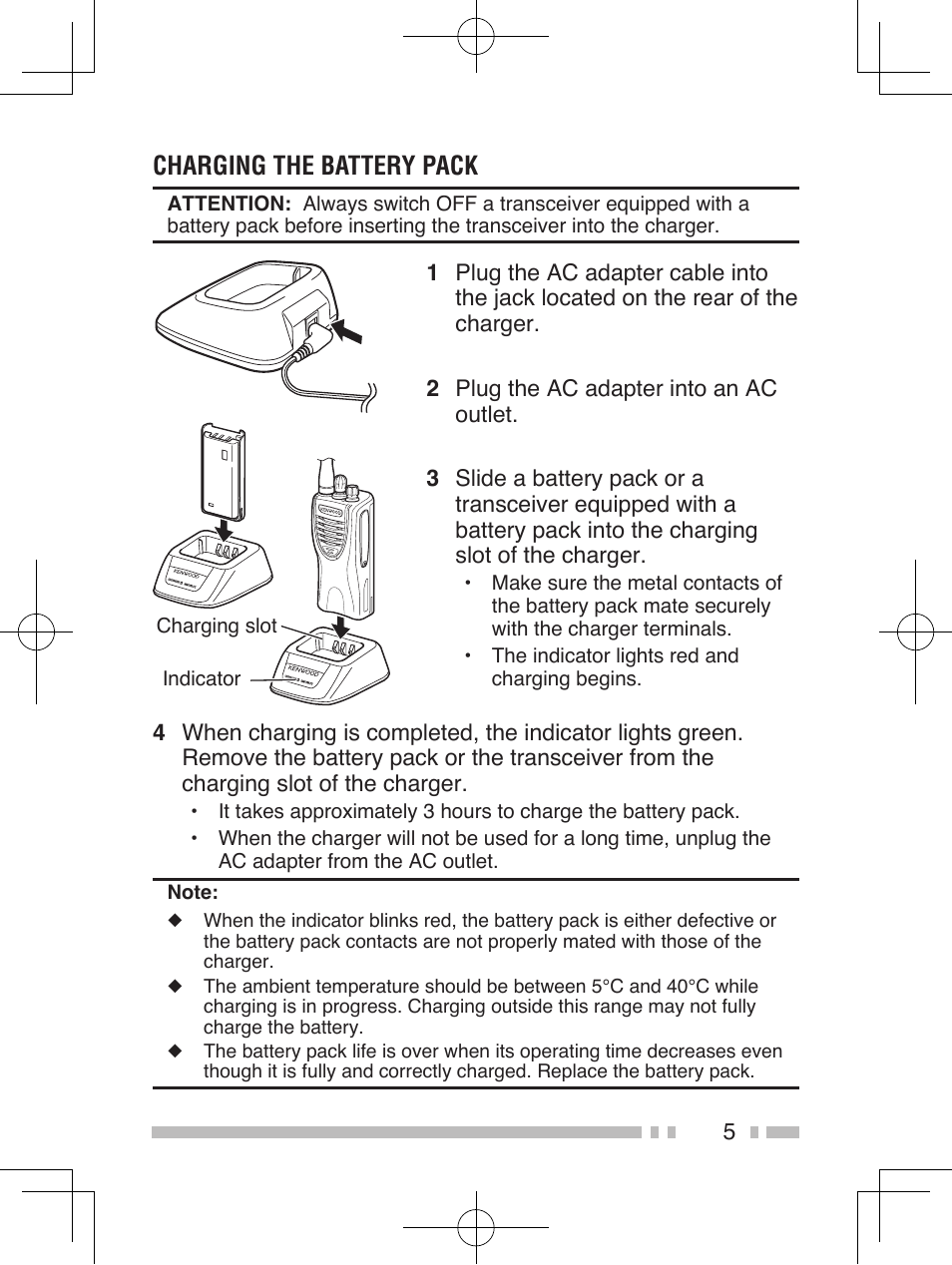 Charging the battery pack | Kenwood TK-2302E User Manual | Page 13 / 19
