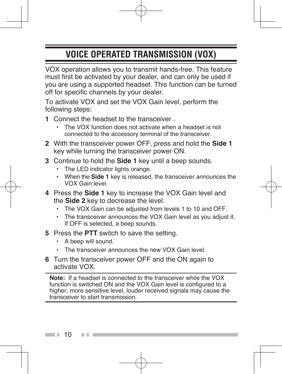 Voice operated transmission (vox) | Kenwood TK-2302E User Manual | Page 18 / 19