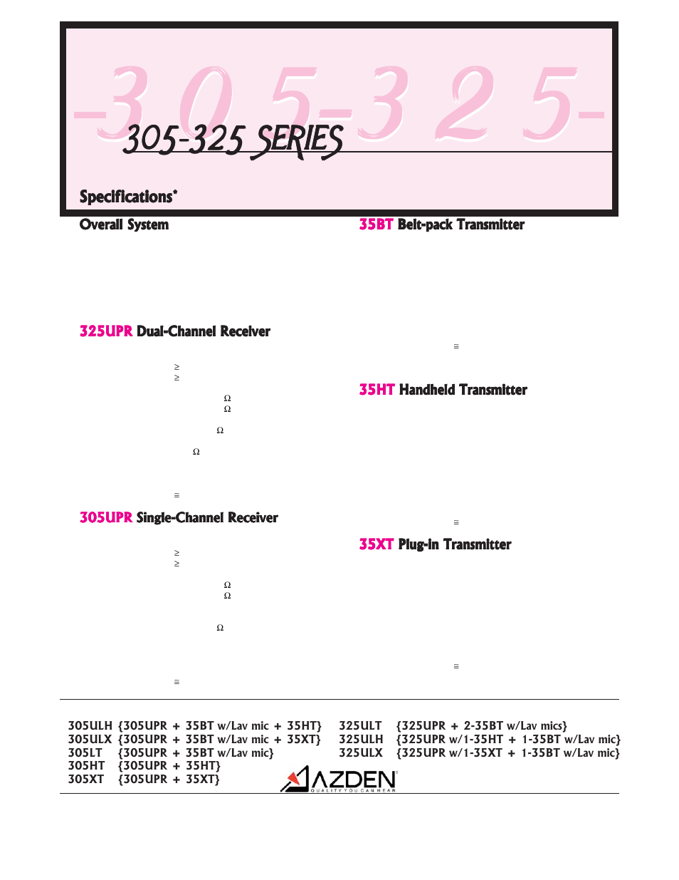 325 series | Azden Dual-Channel Reciever 325UPR User Manual | Page 2 / 2