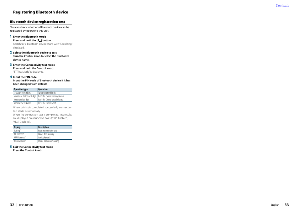 Bluetooth device registration test | Kenwood KDC-BT52U User Manual | Page 17 / 30