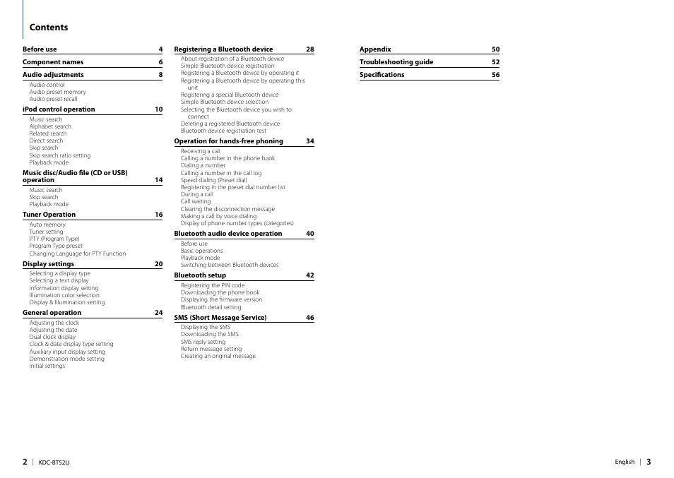 Kenwood KDC-BT52U User Manual | Page 2 / 30