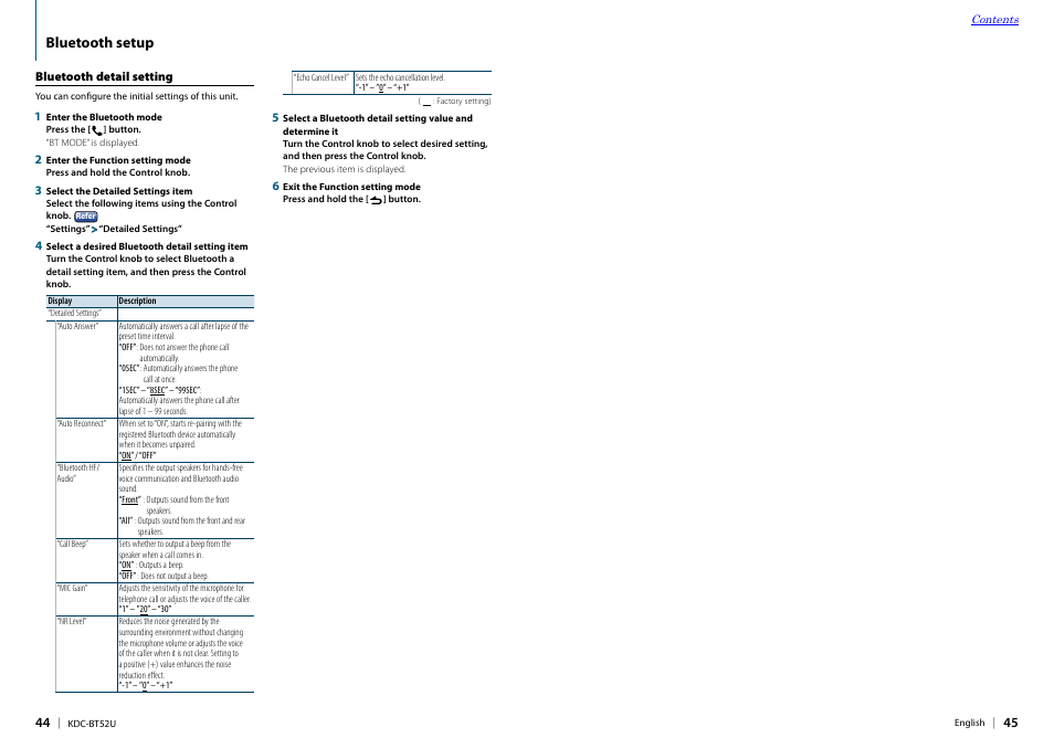 Bluetooth detail setting, Bluetooth setup | Kenwood KDC-BT52U User Manual | Page 23 / 30