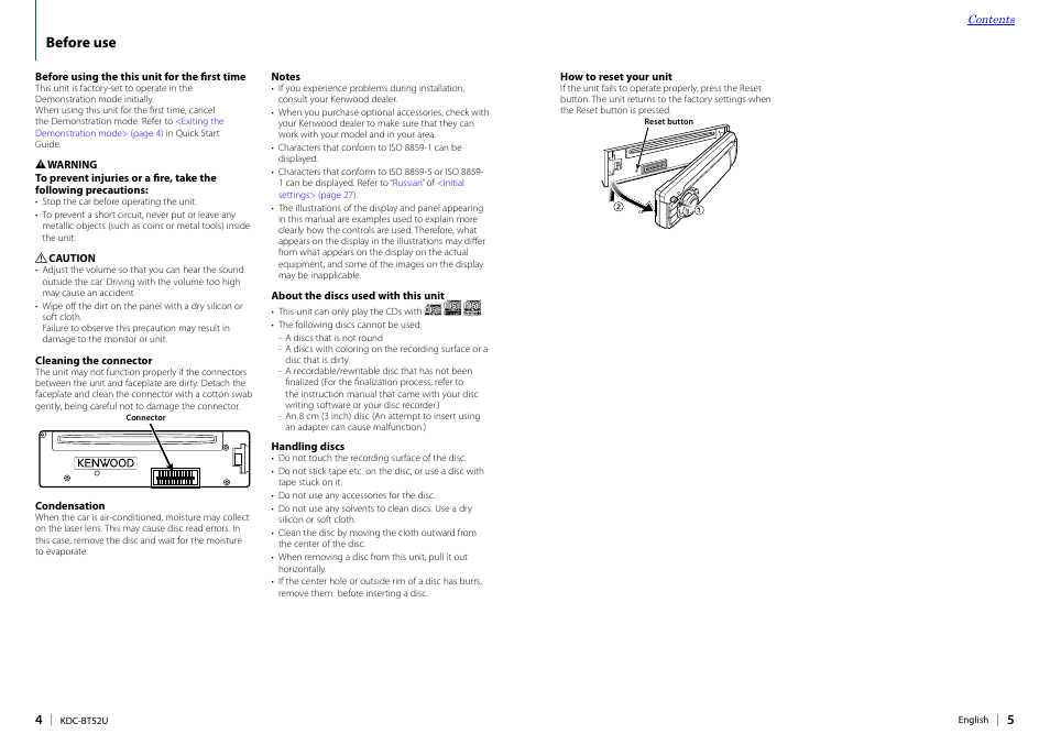 Before use | Kenwood KDC-BT52U User Manual | Page 3 / 30