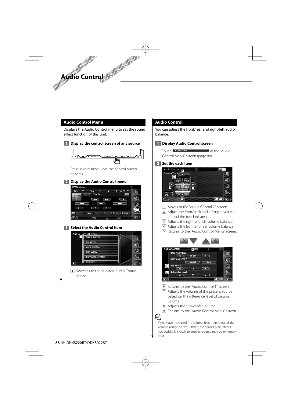 Audio control | Kenwood DDX8022BT User Manual | Page 88 / 108