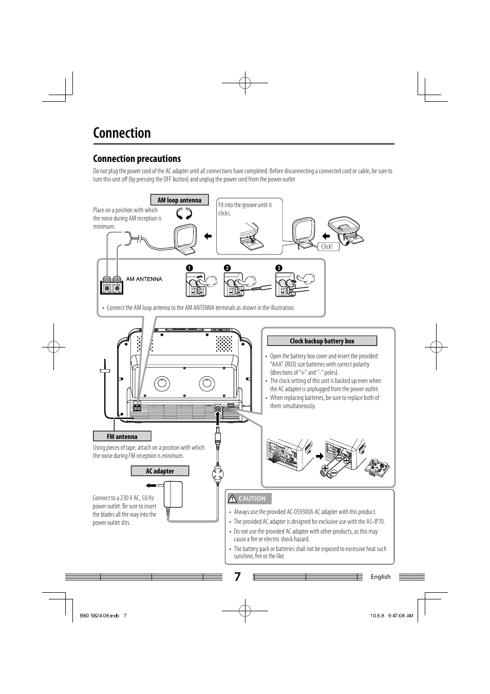 Connection, Connection precautions | Kenwood AS-iP70 User Manual | Page 7 / 168