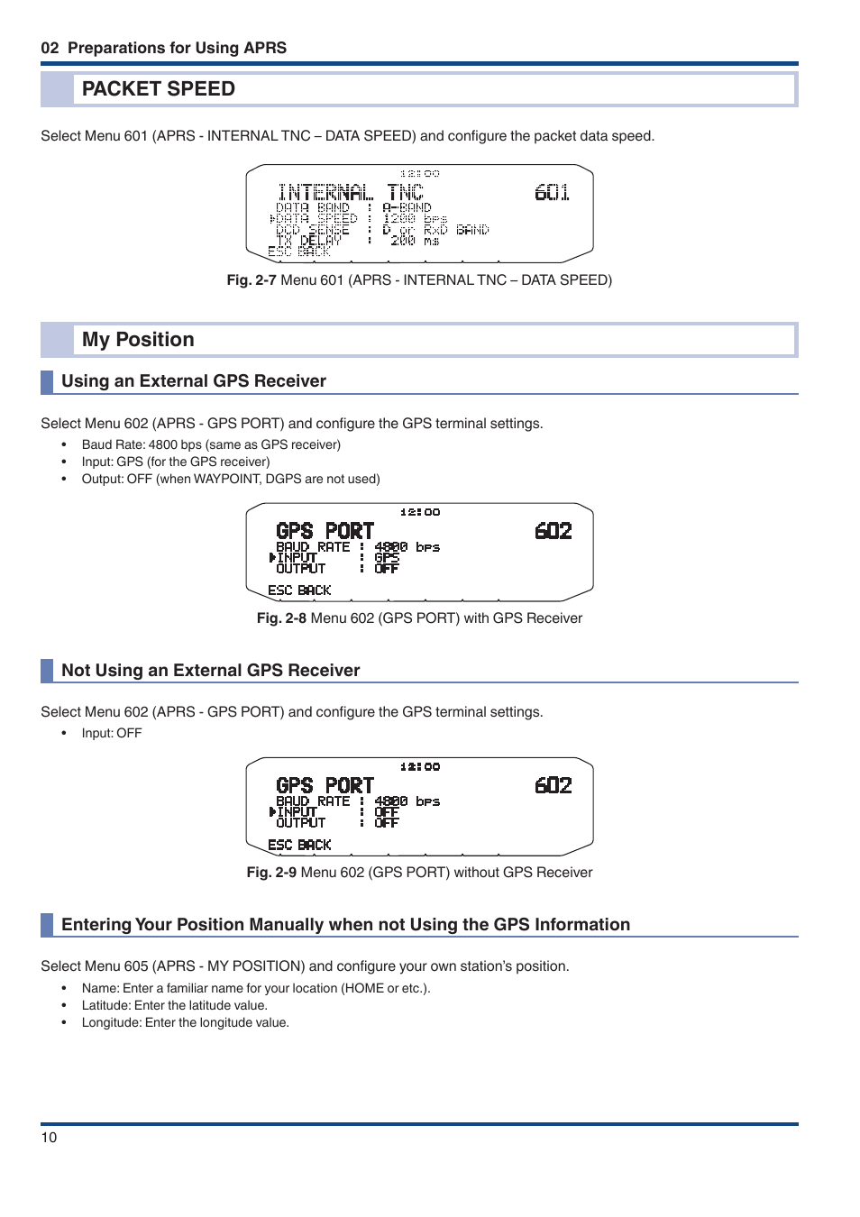 Packet speed, My position, Using an external gps receiver | Not using an external gps receiver, Packet speed my position | Kenwood TM-D710GE User Manual | Page 14 / 108