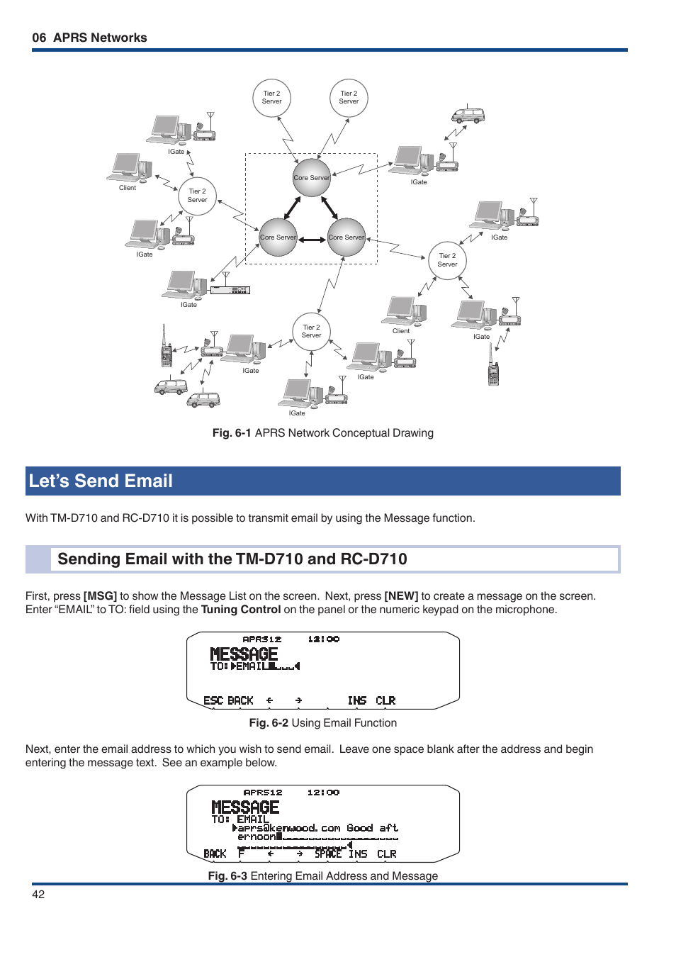 Let’s send email, Sending email with the tm‑d710 and rc‑d710, 06 aprs networks | Fig. 6-1 aprs network conceptual drawing | Kenwood TM-D710GE User Manual | Page 46 / 108