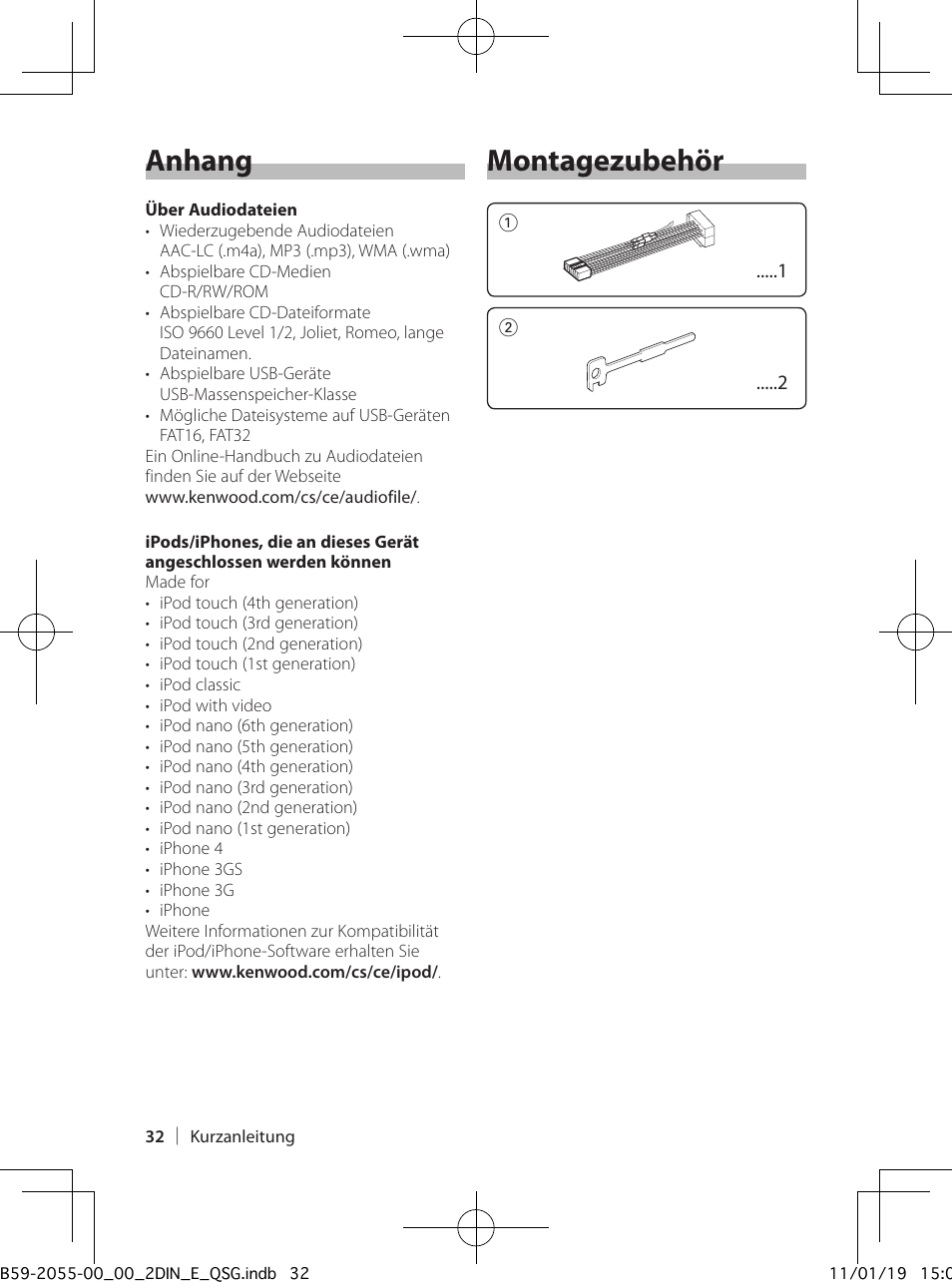 Montagezubehör, Anhang | Kenwood DPX504U User Manual | Page 32 / 112