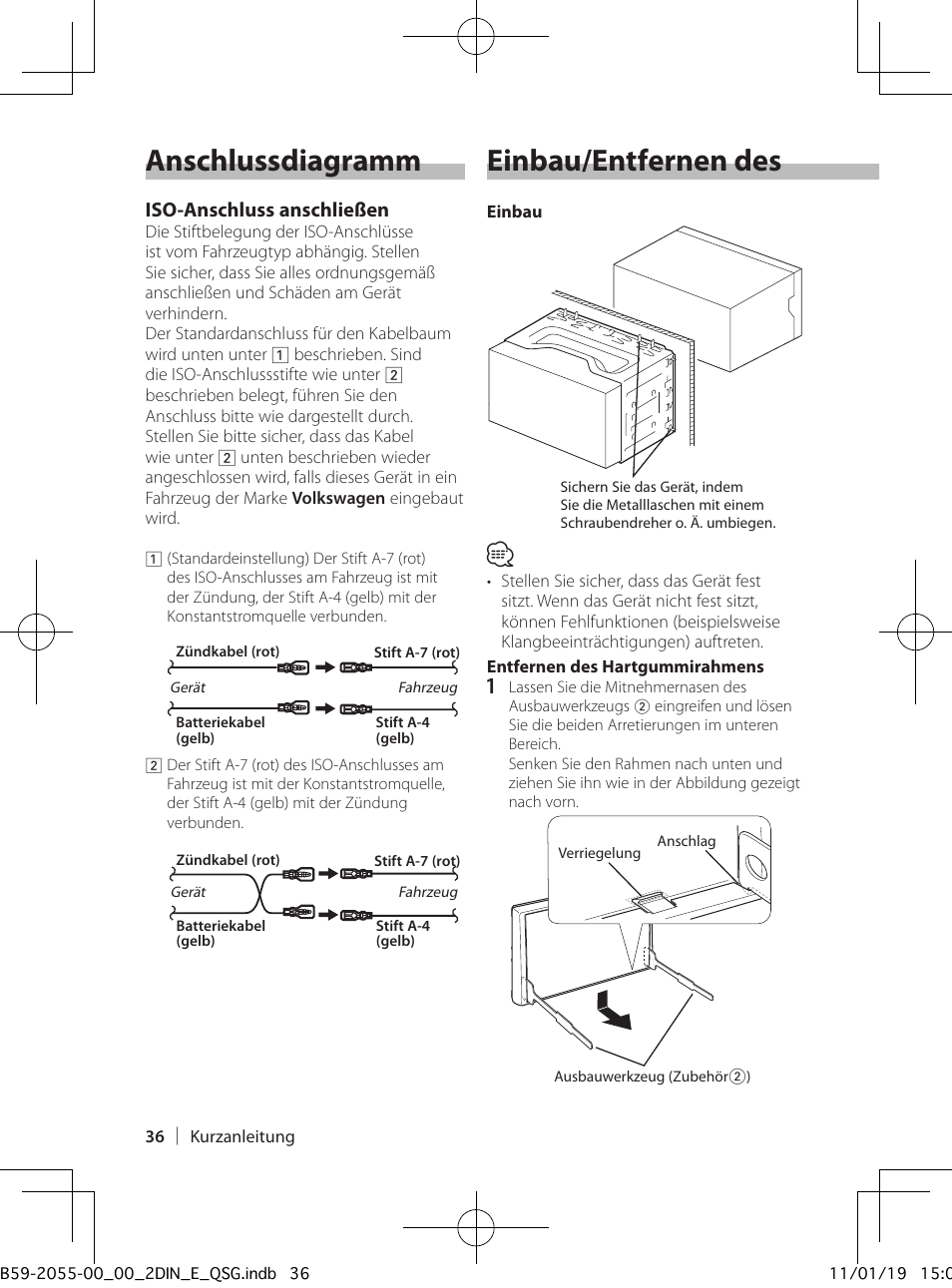 Anschlussdiagramm einbau/entfernen des geräts | Kenwood DPX504U User Manual | Page 36 / 112