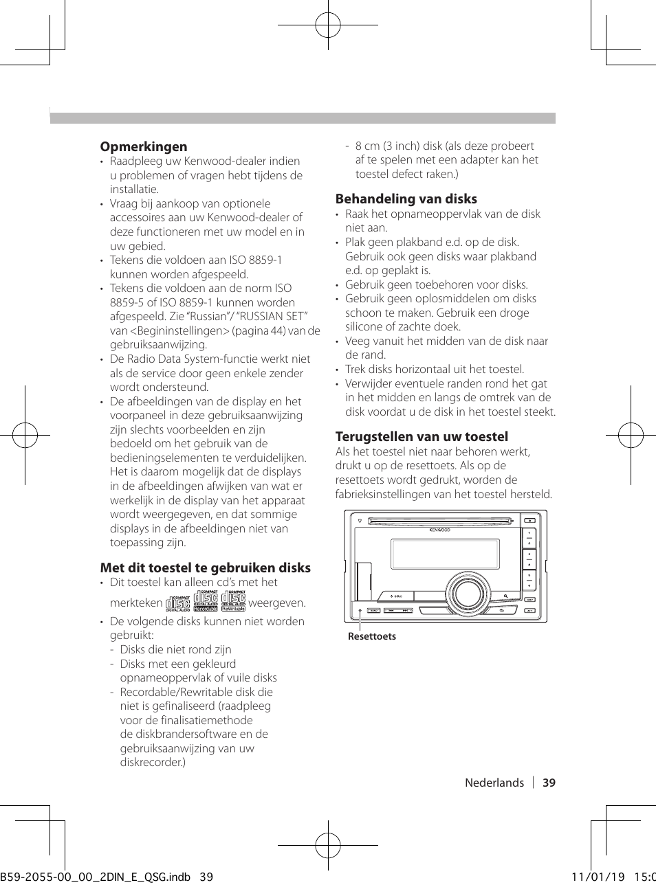 Voor de ingebruikneming | Kenwood DPX504U User Manual | Page 39 / 112