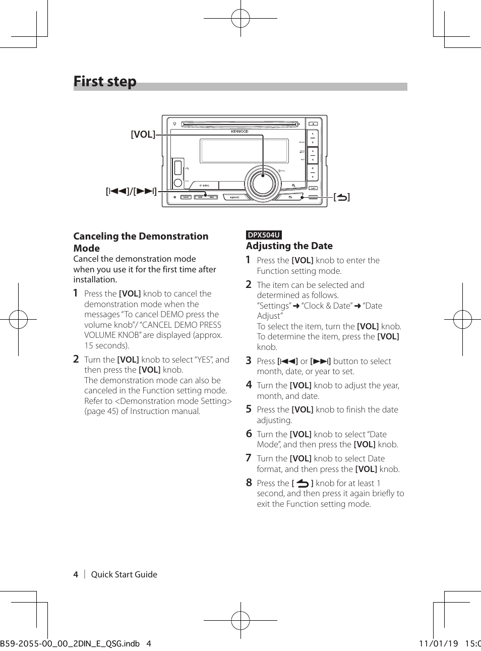 First step | Kenwood DPX504U User Manual | Page 4 / 112