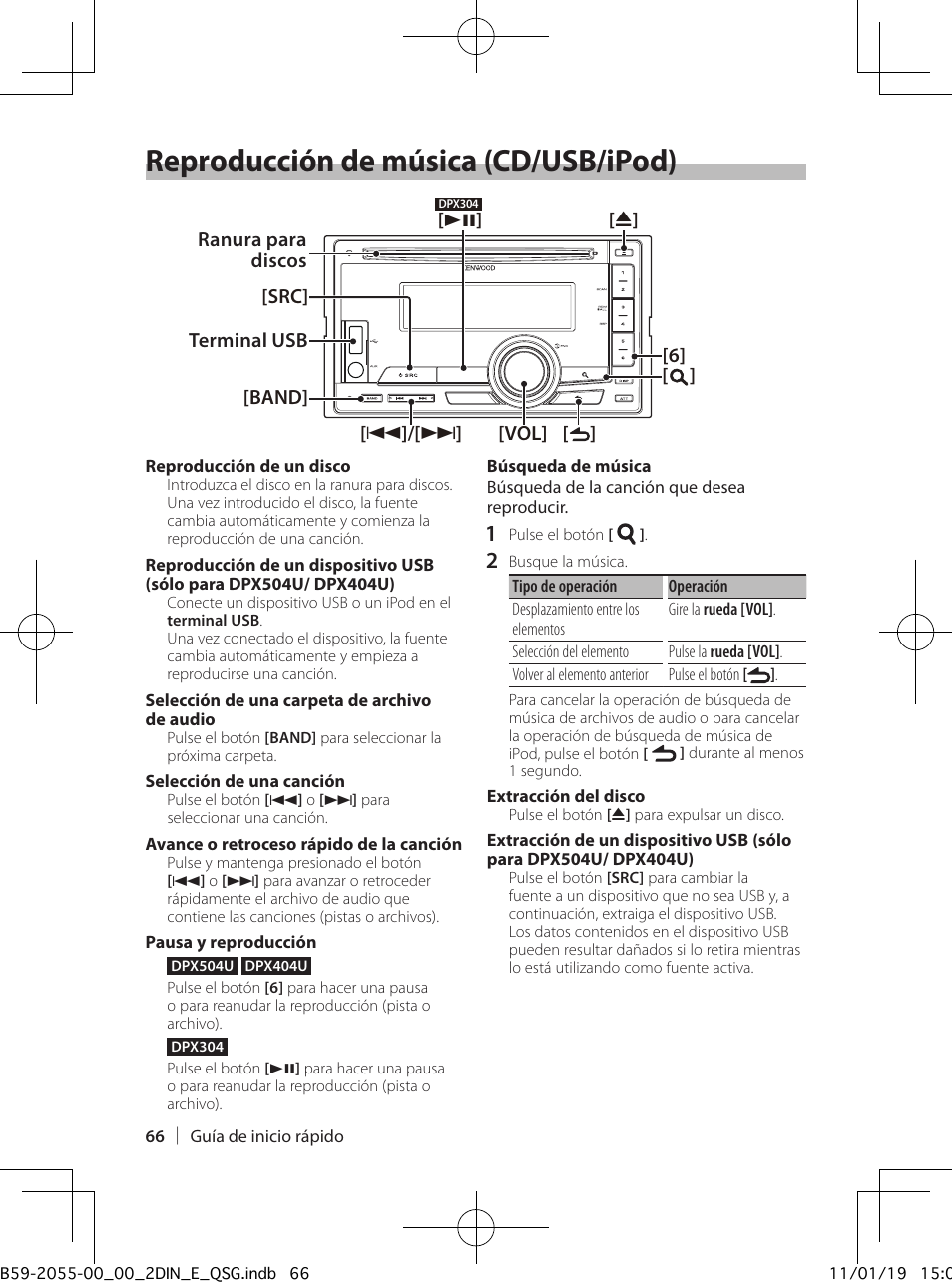 Reproducción de música (cd/usb/ipod) | Kenwood DPX504U User Manual | Page 66 / 112