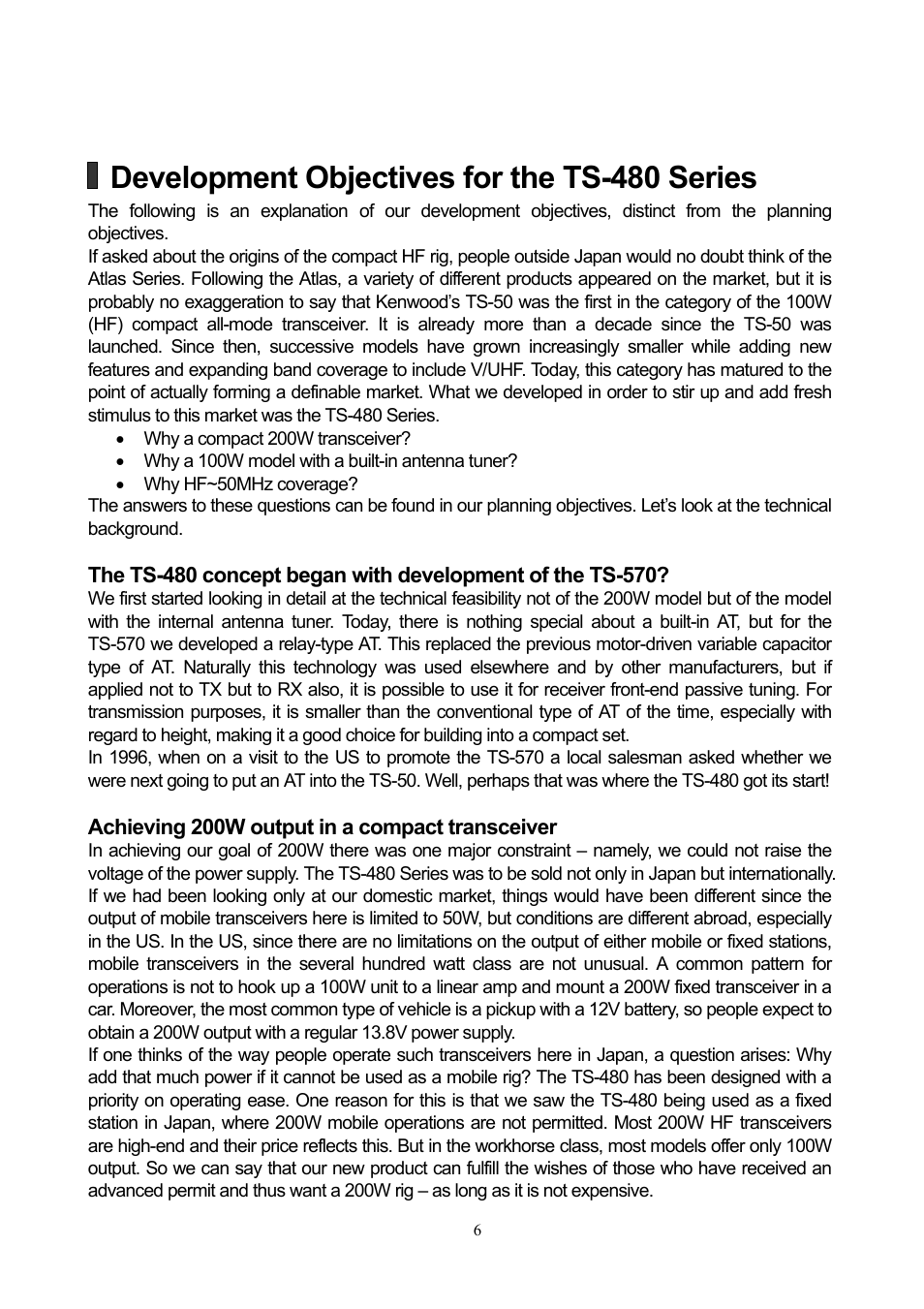 Development objectives for the ts-480 series | Kenwood TS-480HX User Manual | Page 6 / 59