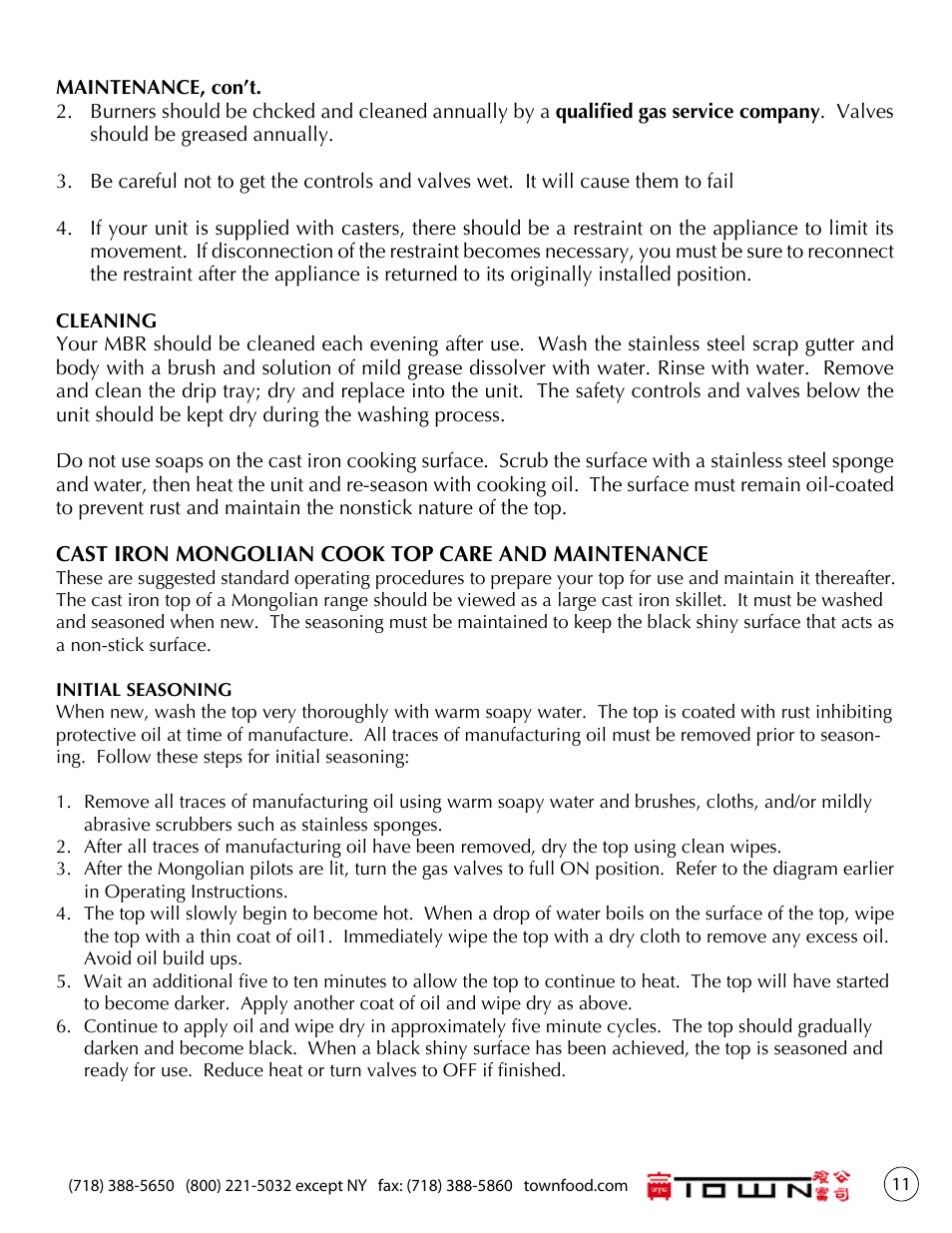 Town Mongolian Barbecue Small User Manual | Page 11 / 16