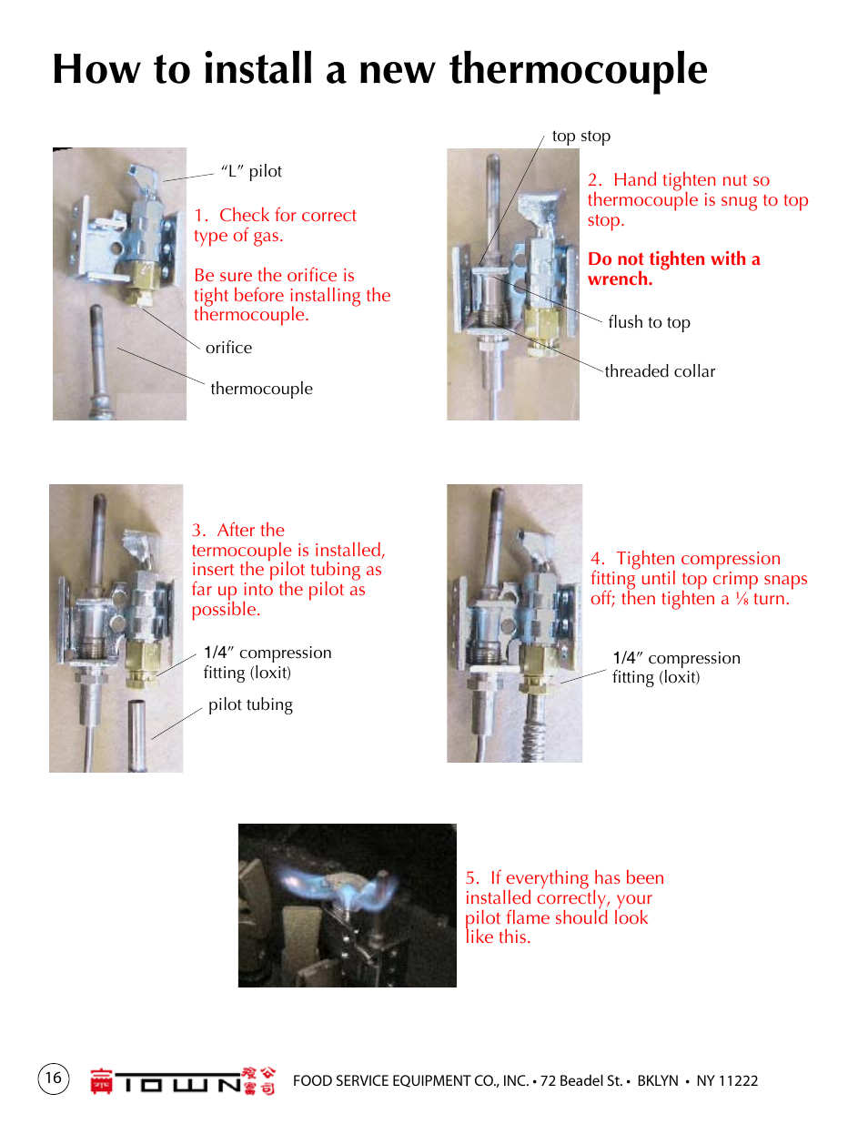 How to install a new thermocouple | Town Mongolian Barbecue Small User Manual | Page 16 / 16