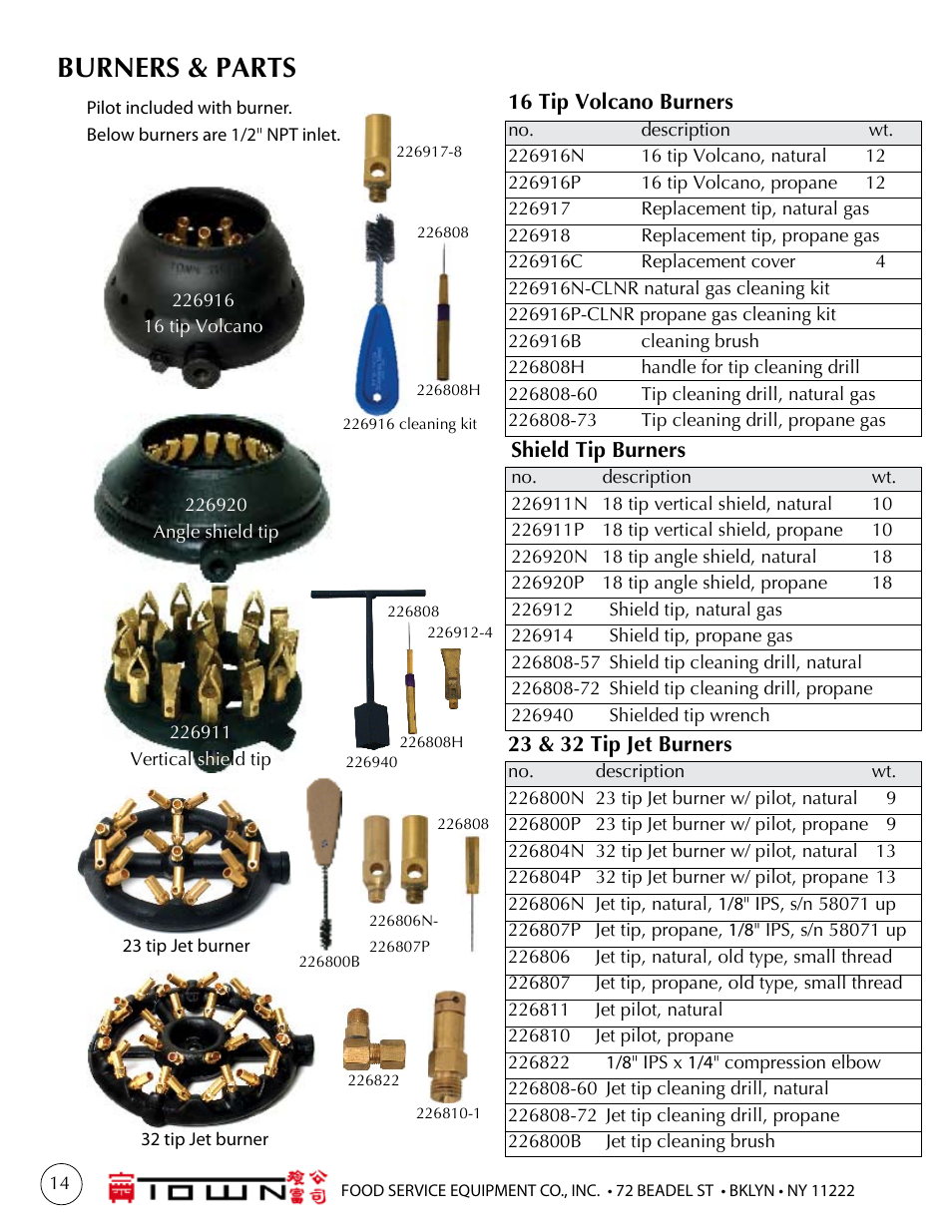 Burners & parts | Town One to Six chamber Ranges User Manual | Page 14 / 16