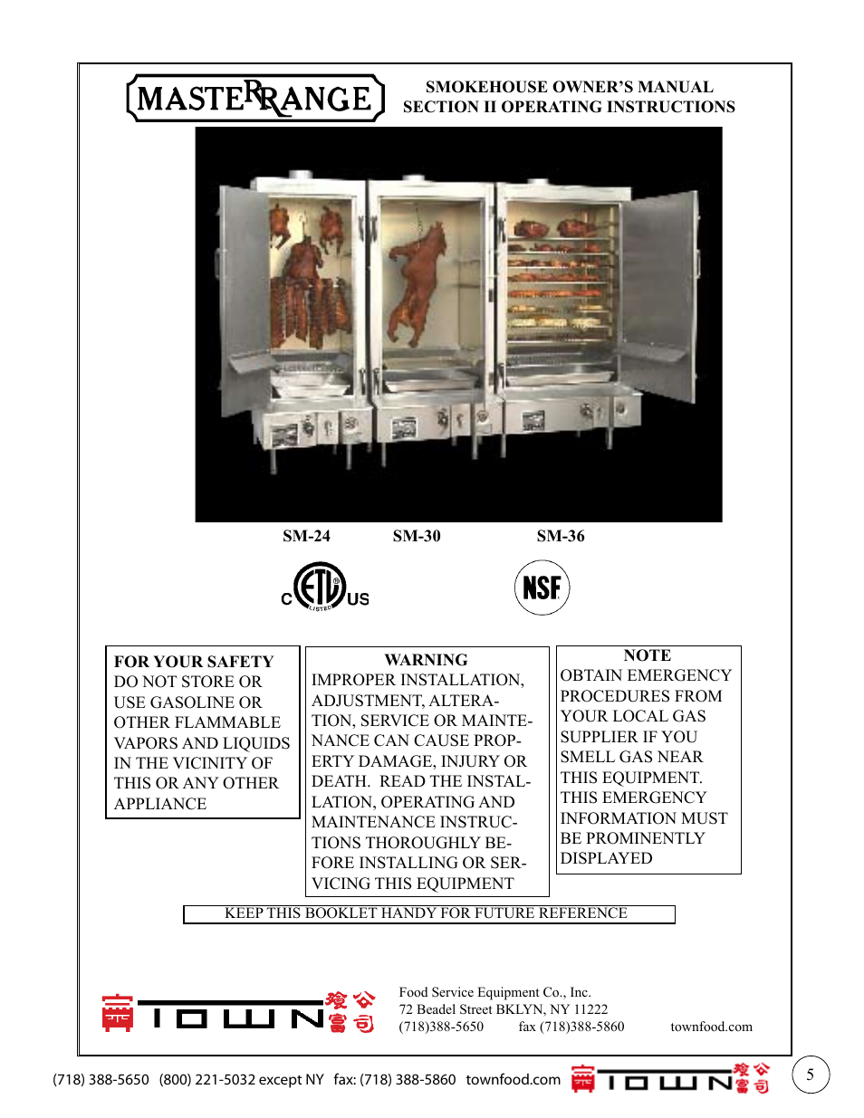 Town MasterRange Smokehouses User Manual | Page 5 / 12