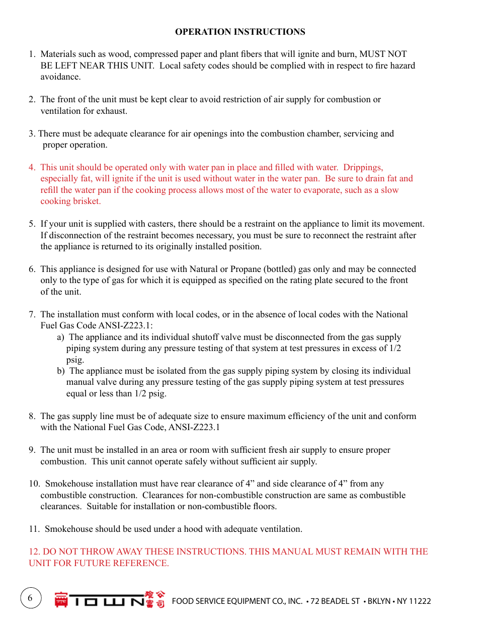 Town MasterRange Smokehouses User Manual | Page 6 / 12