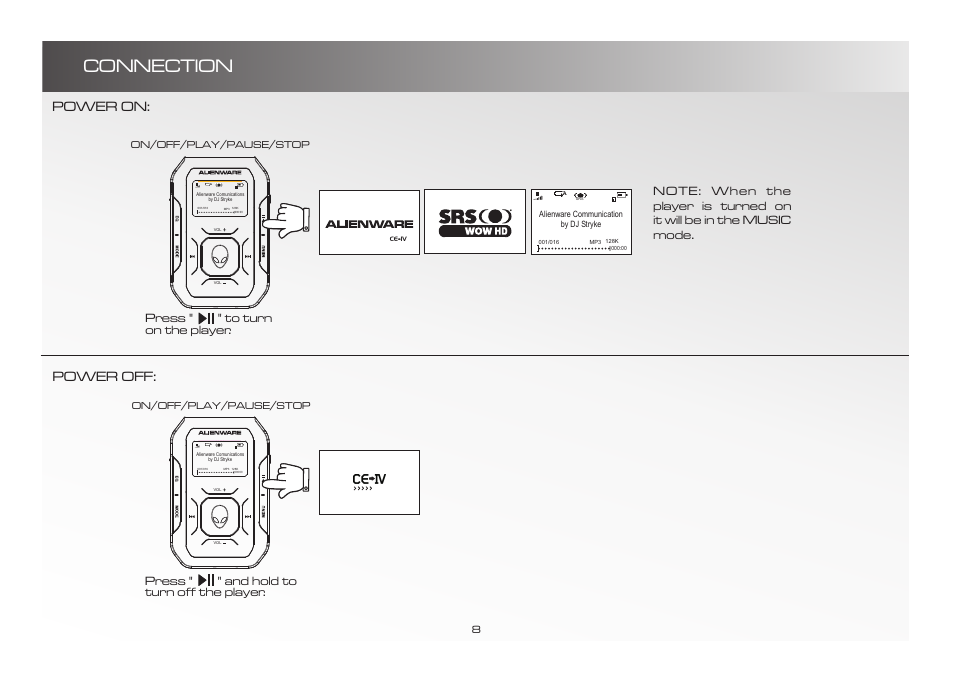 Connection, Power on: power off | Alienware D9090 User Manual | Page 8 / 21