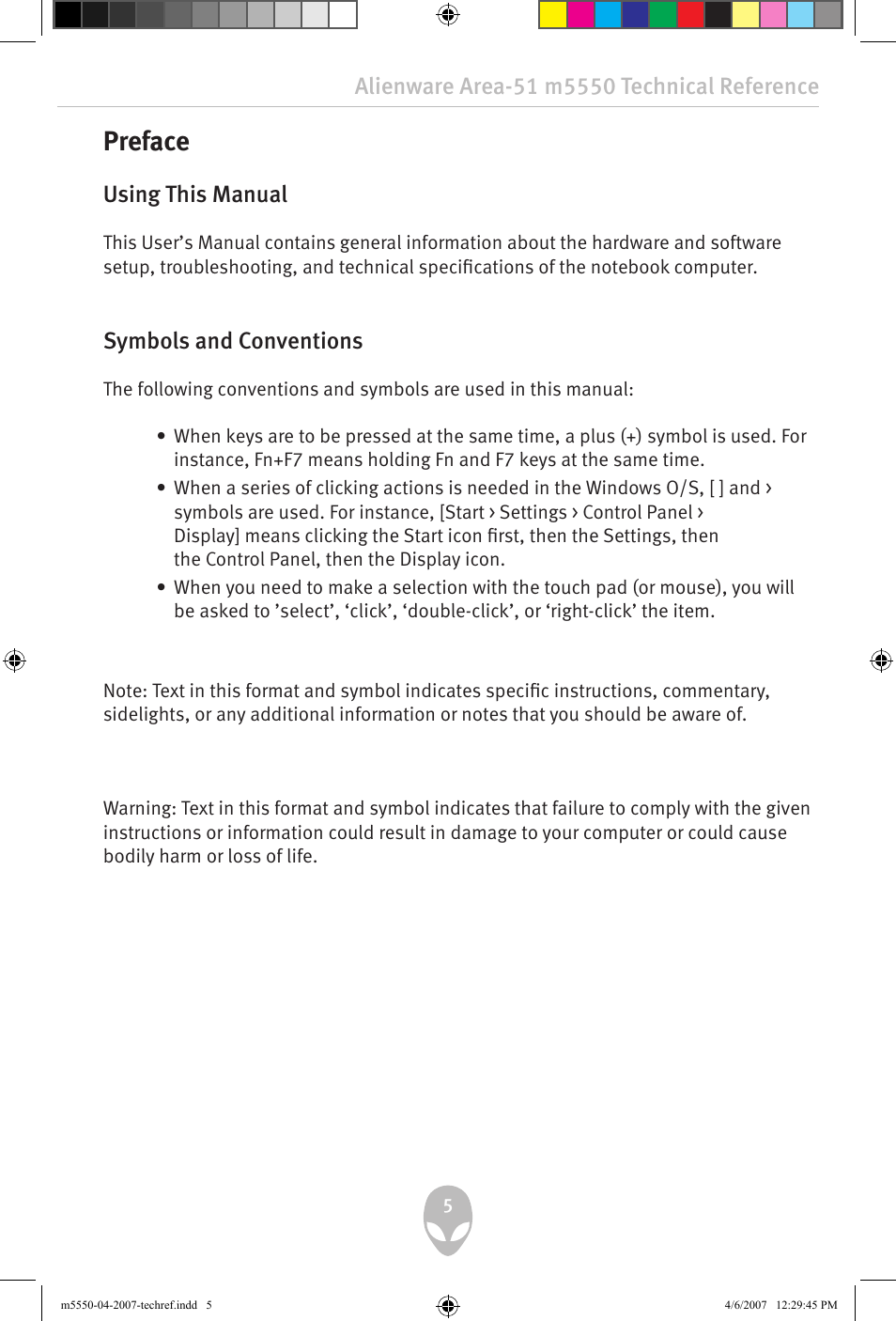 Preface, Using this manual, Symbols and conventions | Alienware Area-51 m5550 User Manual | Page 5 / 92