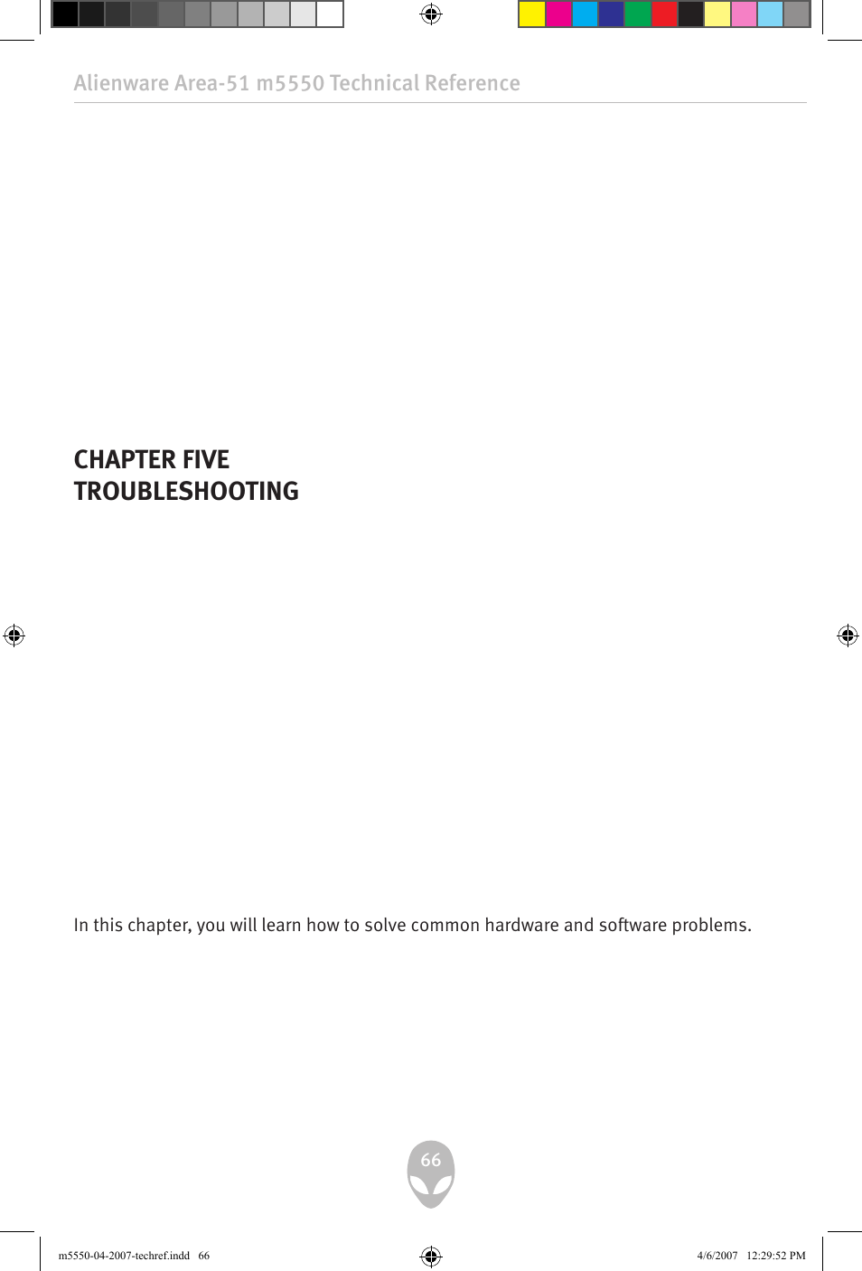 Chapter five troubleshooting | Alienware Area-51 m5550 User Manual | Page 66 / 92