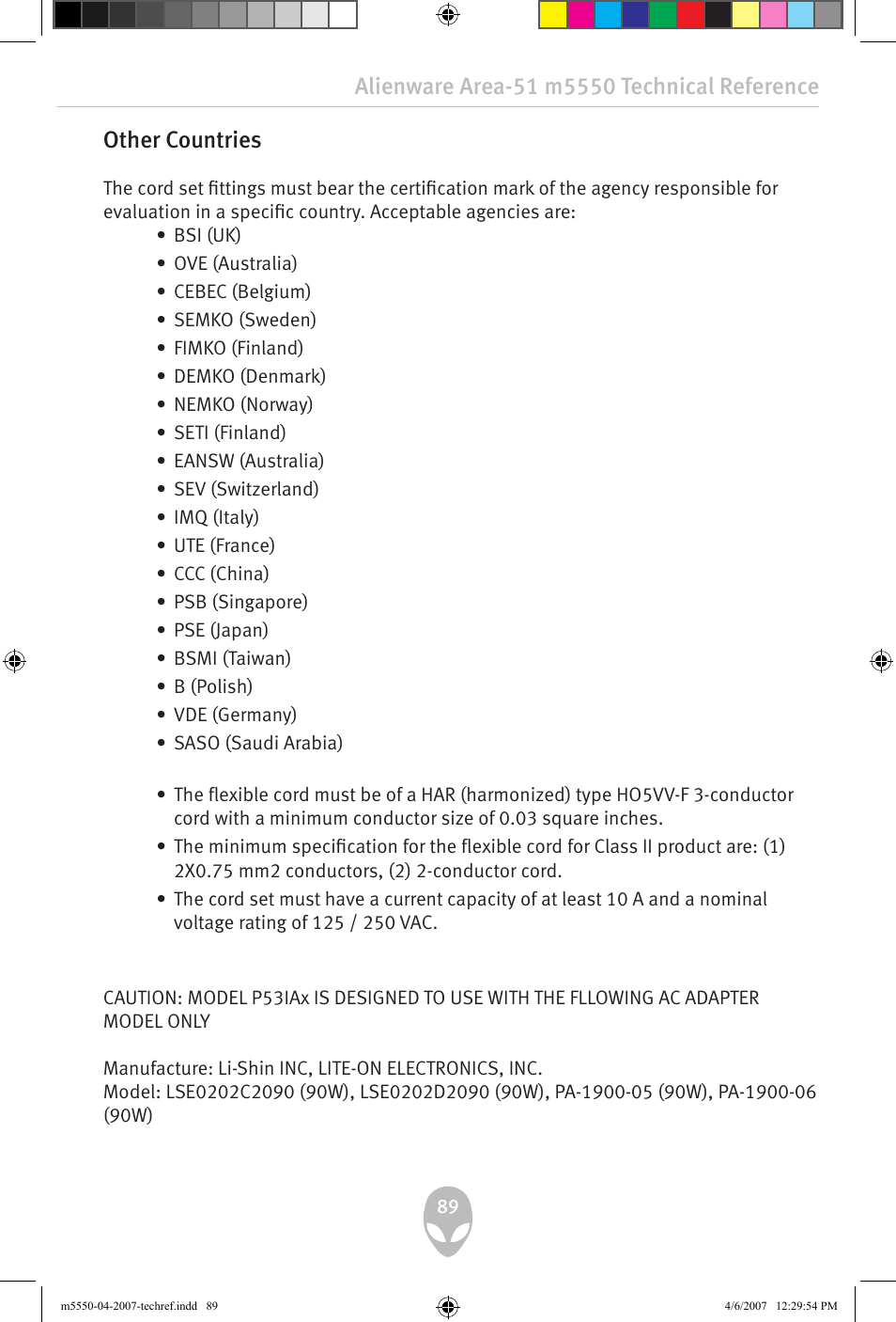 Other countries | Alienware Area-51 m5550 User Manual | Page 89 / 92