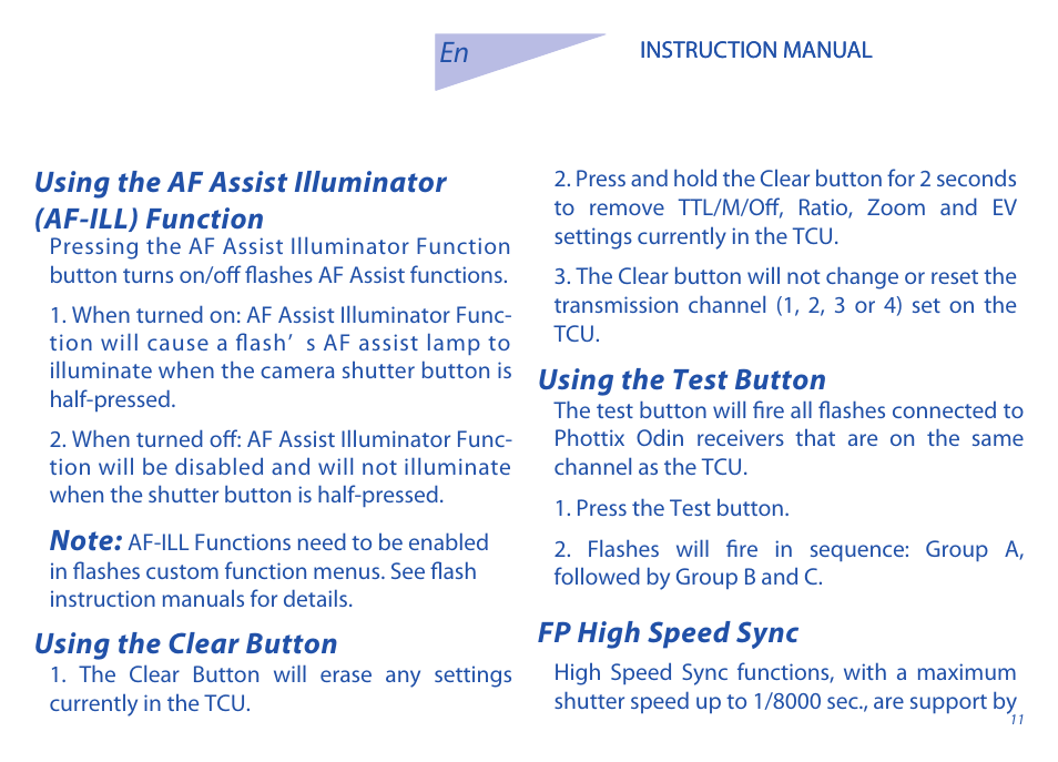 Fp high speed sync | Phottix Odin for Nikon User Manual | Page 11 / 120