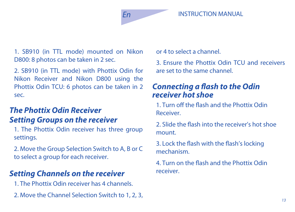 Setting channels on the receiver | Phottix Odin for Nikon User Manual | Page 13 / 120
