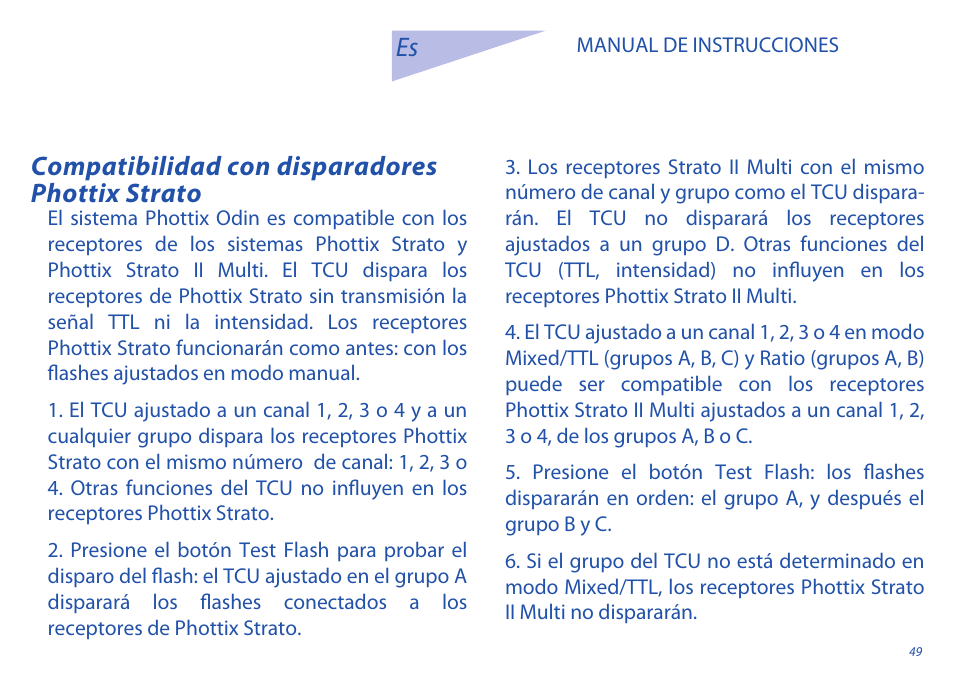 Compatibilidad con disparadores phottix strato es | Phottix Odin for Sony User Manual | Page 49 / 118