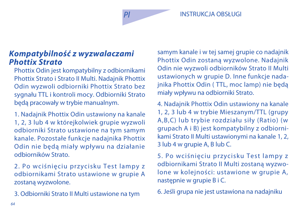 Kompatybilność z wyzwalaczami phottix strato pl | Phottix Odin for Sony User Manual | Page 64 / 118