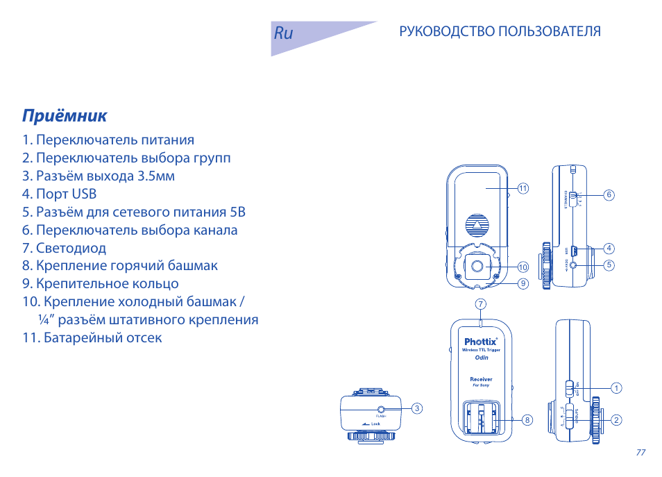 Приёмник, Руководство пользователя | Phottix Odin for Sony User Manual | Page 77 / 118