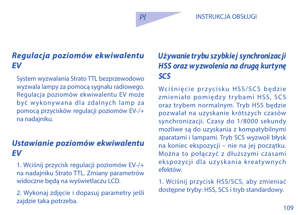 Pl regulacja poziomów ekwiwalentu ev, Ustawianie poziomów ekwiwalentu ev | Phottix Strato TTL for Canon User Manual | Page 109 / 167