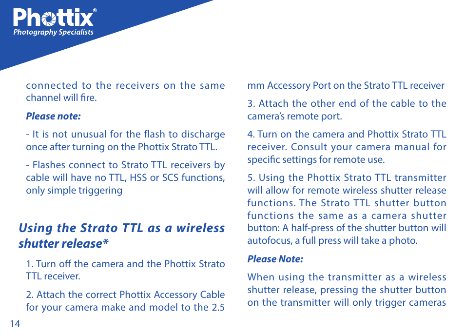 Using the strato ttl as a wireless shutter release | Phottix Strato TTL for Canon User Manual | Page 14 / 167
