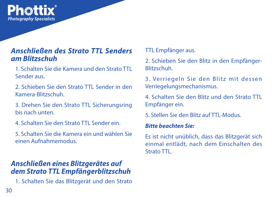 Anschließen des strato ttl senders am blitzschuh | Phottix Strato TTL for Canon User Manual | Page 30 / 167